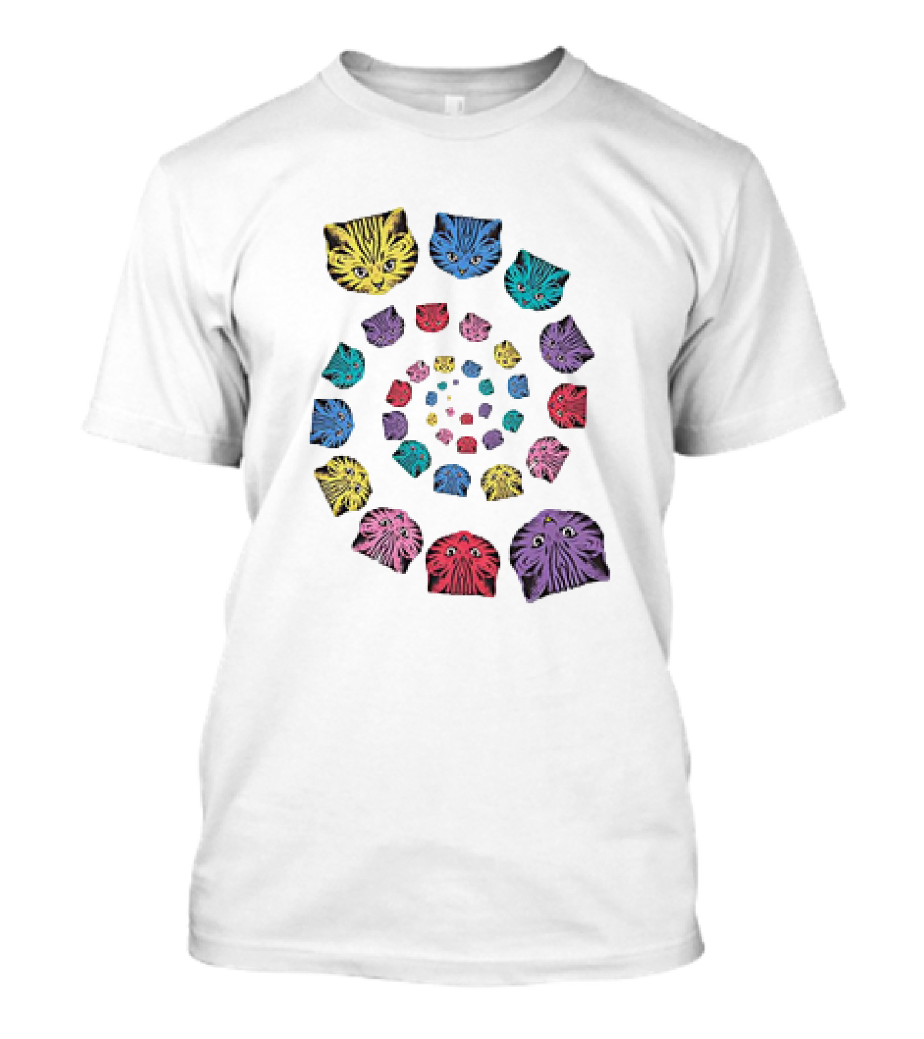 Spiral Cats Multicolor Optical Illusion T-Shirt