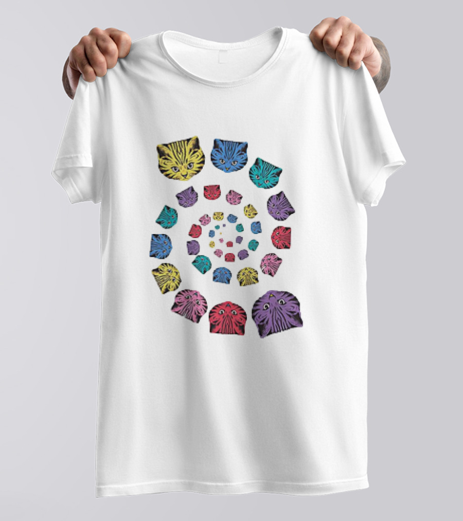 Spiral Cats Multicolor Optical Illusion T-Shirt