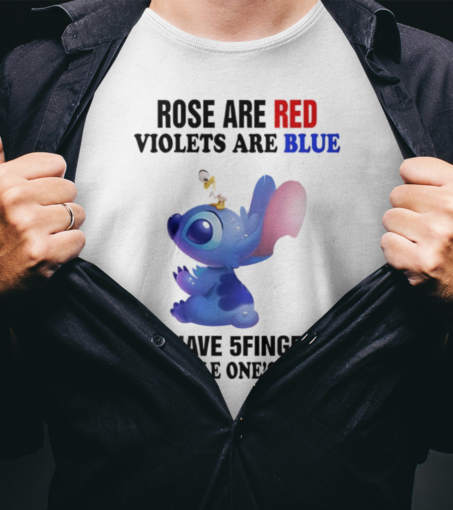 Rose Are Red Violets Are Blue Stitch 5 Finger Middle One's For You T-Shirt