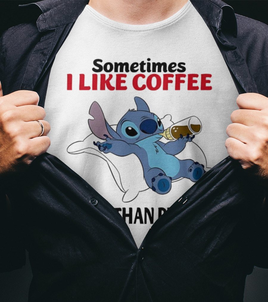 Stitch Sometimes I Like Coffee More Than People Relaxing With Cup T-Shirt