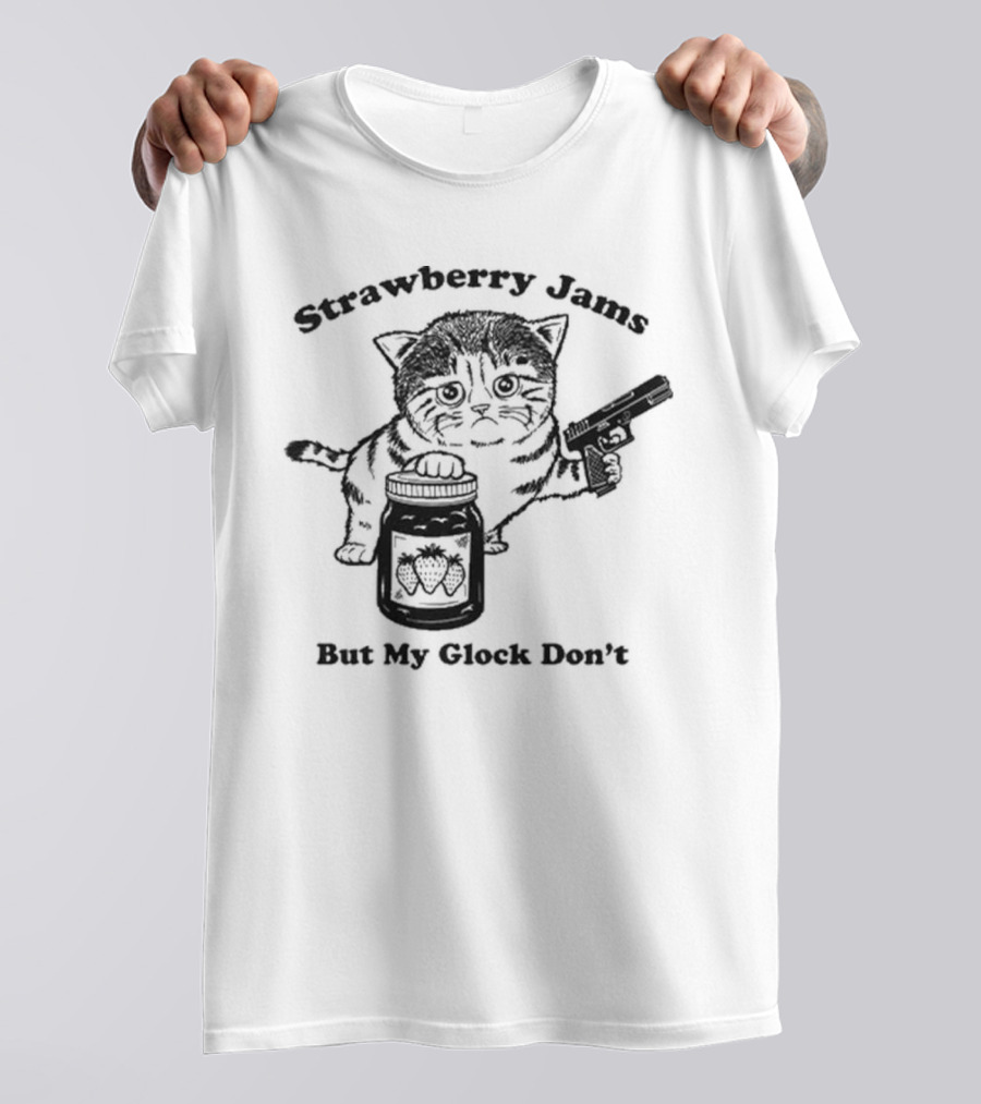 Strawberry Jams Cat With Gun And Jar T-Shirt