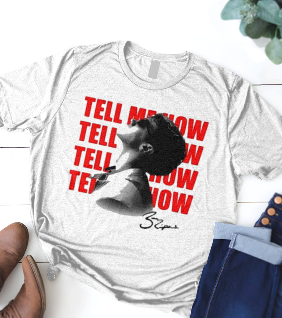 Tell Me How Ben Rodrigues Signature Black And White Artistic Portrait With Repeated Text In Eye-Catching Red Style T-Shirt