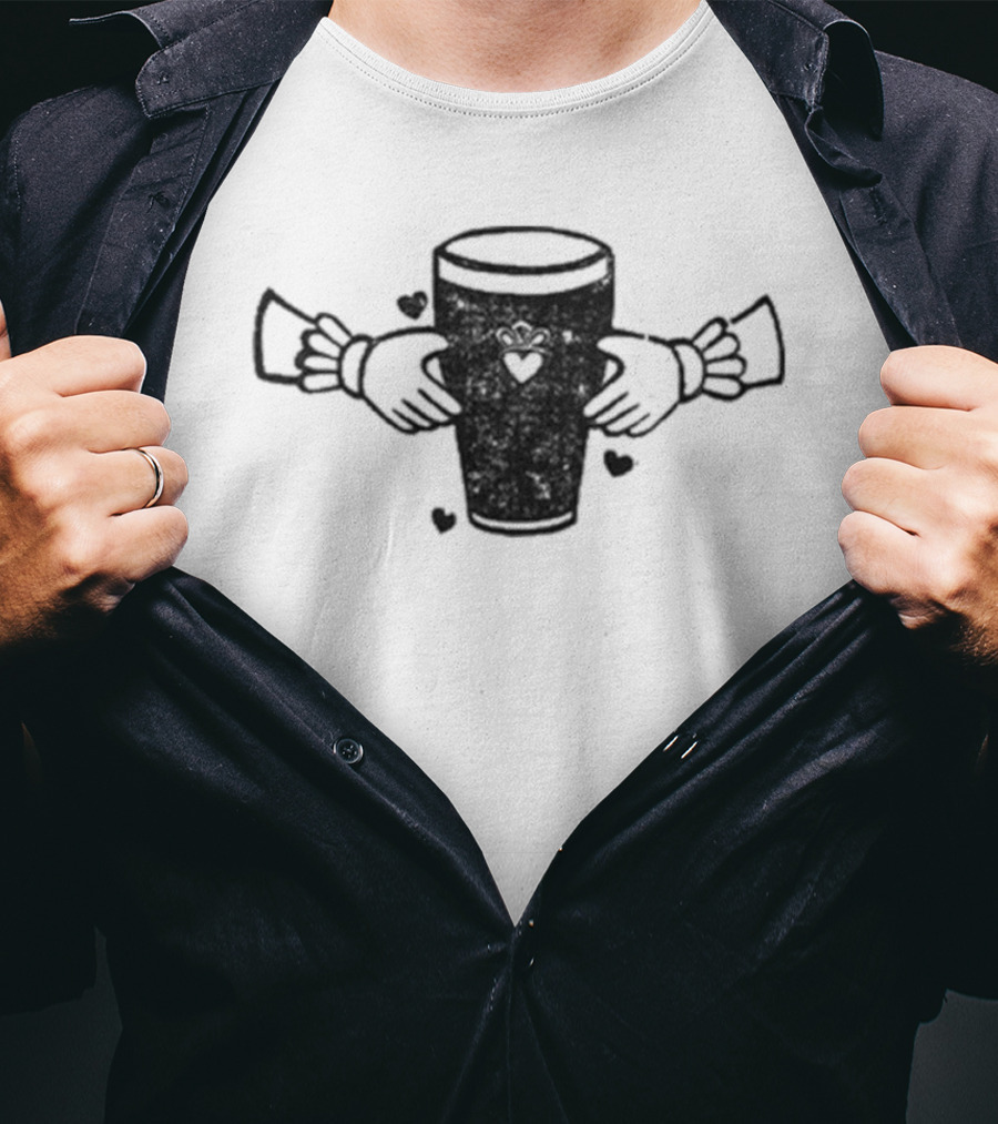 Claddagh Pint With Heart And Hands Embrace T-Shirt