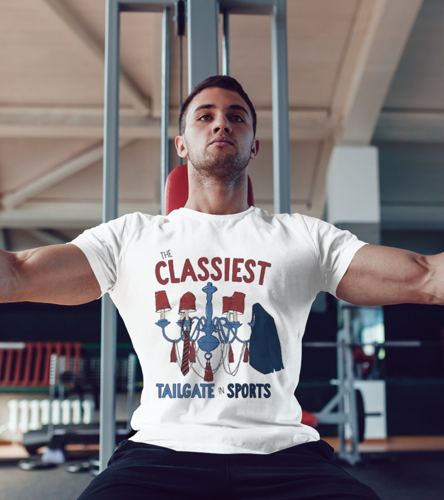 The Classiest Tailgate In Sports Chandelier Suit Tie Red Blue T-Shirt