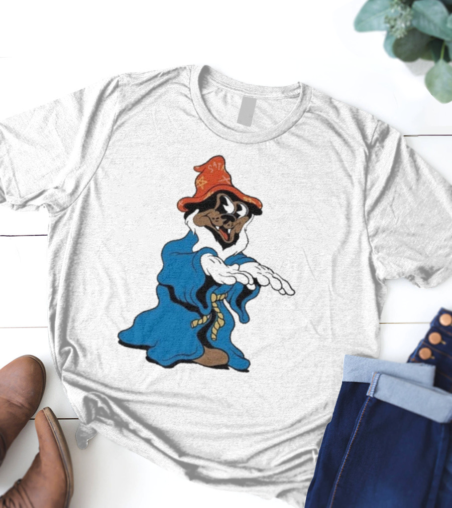 The Dudes It’s All Wavy Wizard Dog In Blue Robe With Orange Star Hat T-Shirt
