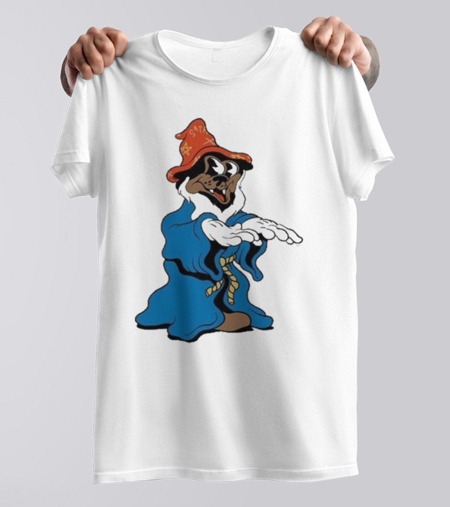 The Dudes It’s All Wavy Wizard Dog In Blue Robe With Orange Star Hat T-Shirt