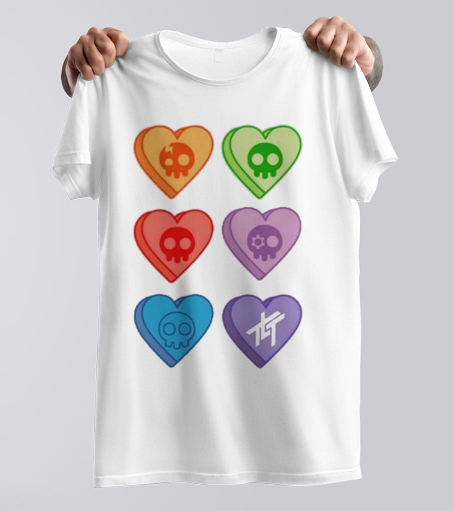 The Living Tombstone Colorful Candy Hearts Skull Motif Baby Doll T-Shirt