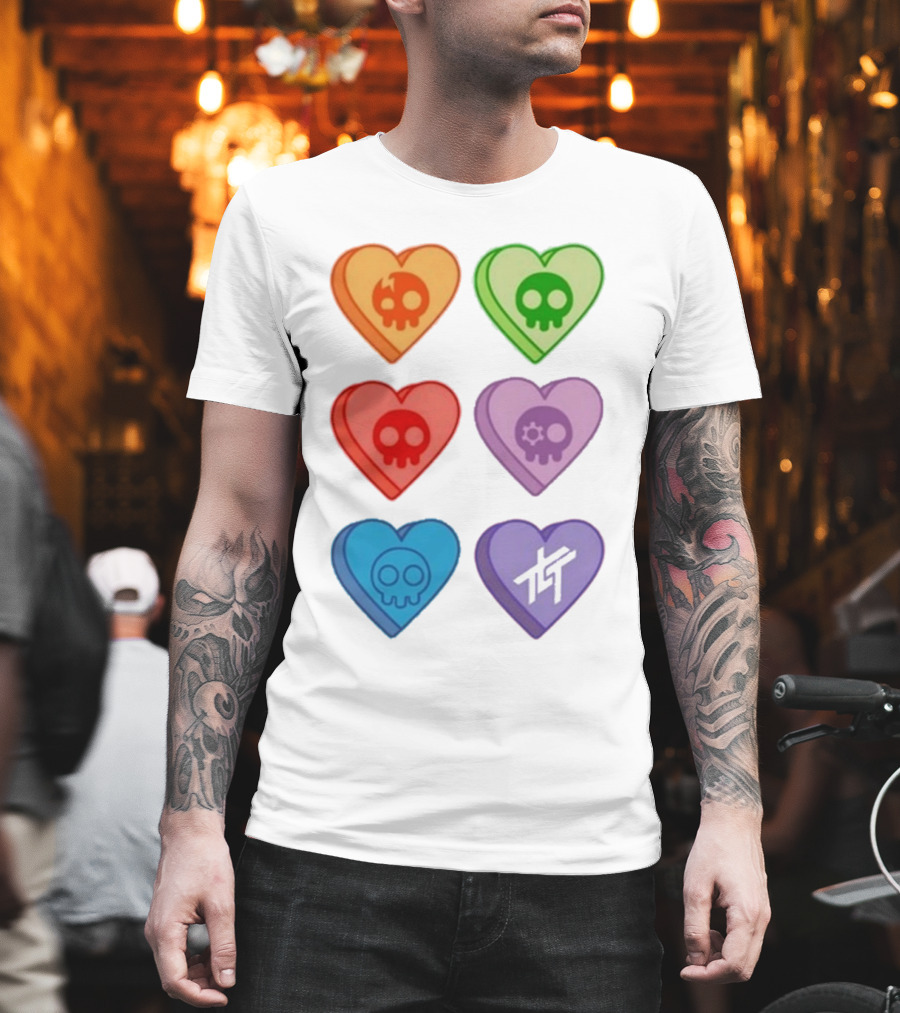 The Living Tombstone Colorful Candy Hearts Skull Motif Baby Doll T-Shirt
