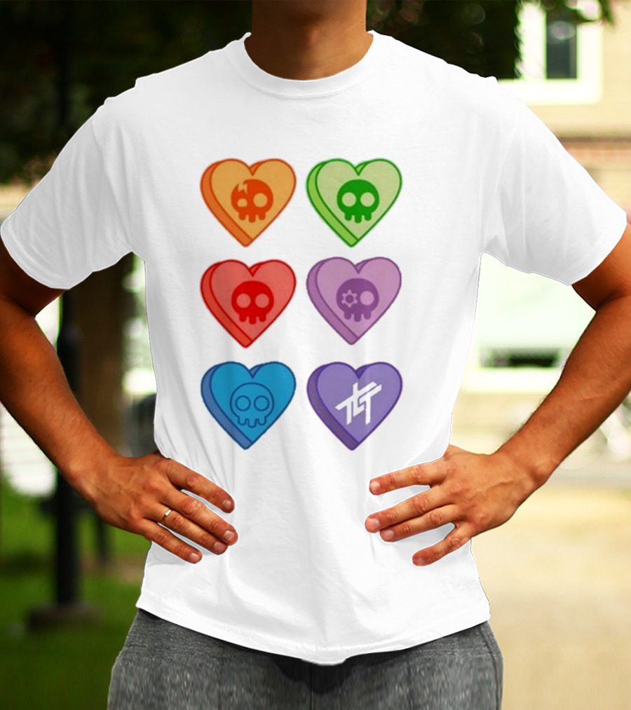 The Living Tombstone Colorful Candy Hearts Skull Motif Baby Doll T-Shirt