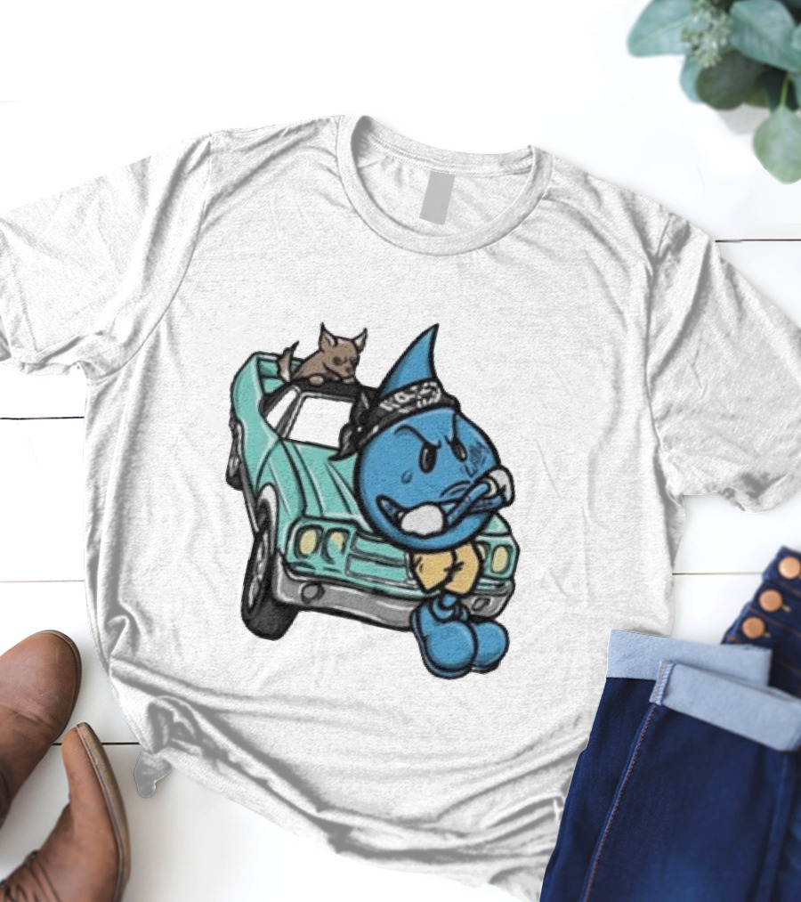 Thornhill Bat White Blue Cartoon Character With Dog In Classic Car T-Shirt