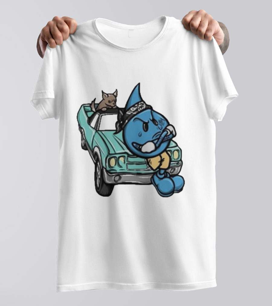 Thornhill Bat White Blue Cartoon Character With Dog In Classic Car T-Shirt