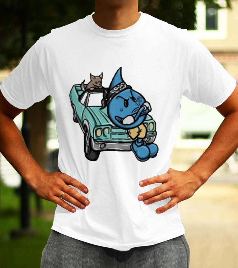 Thornhill Bat White Blue Cartoon Character With Dog In Classic Car T-Shirt