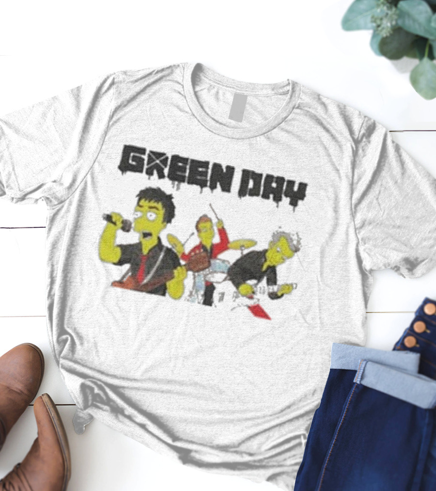 The Simpsons Band Members Playing Instruments Green Day Style T-Shirt