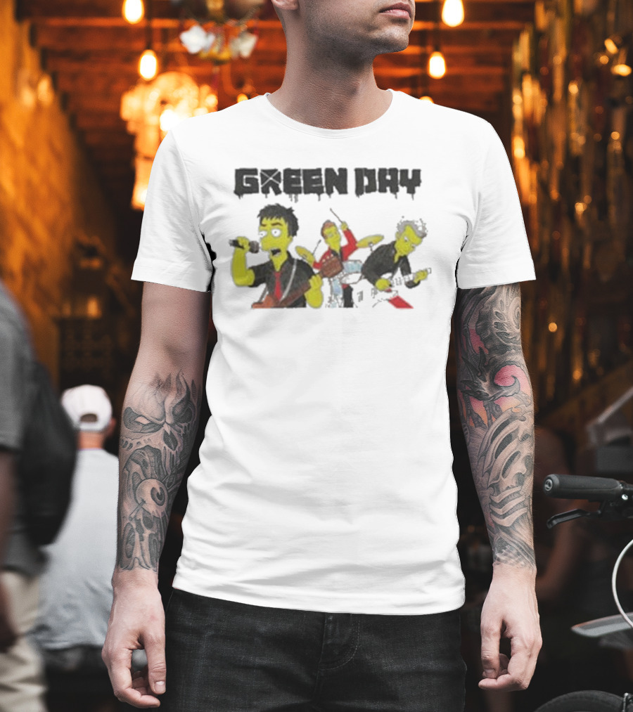 The Simpsons Band Members Playing Instruments Green Day Style T-Shirt