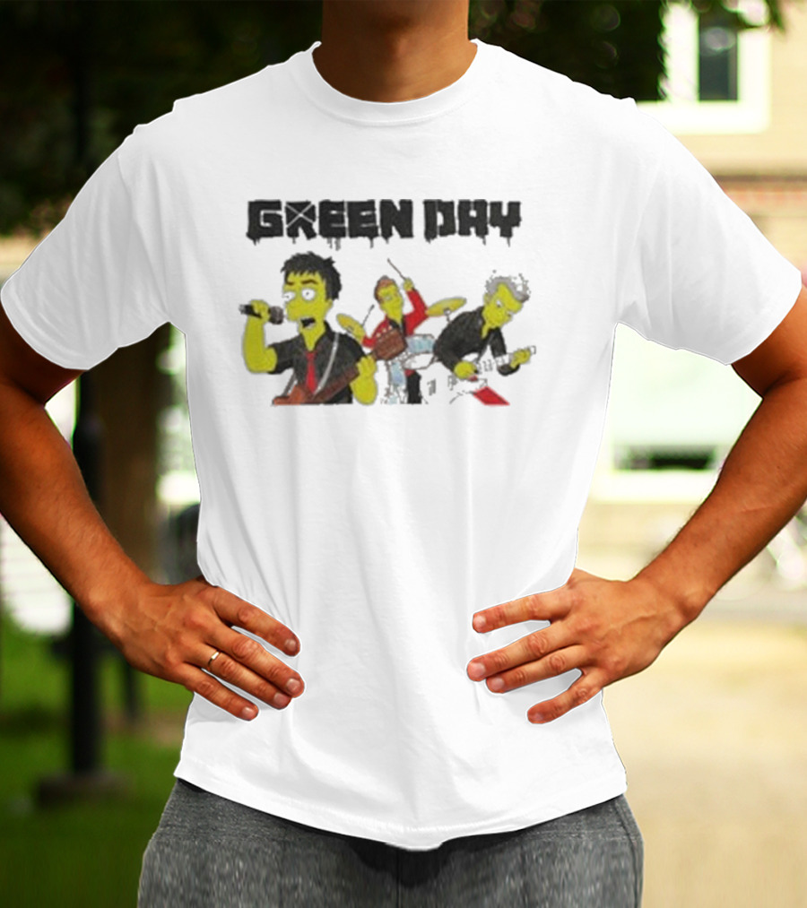 The Simpsons Band Members Playing Instruments Green Day Style T-Shirt