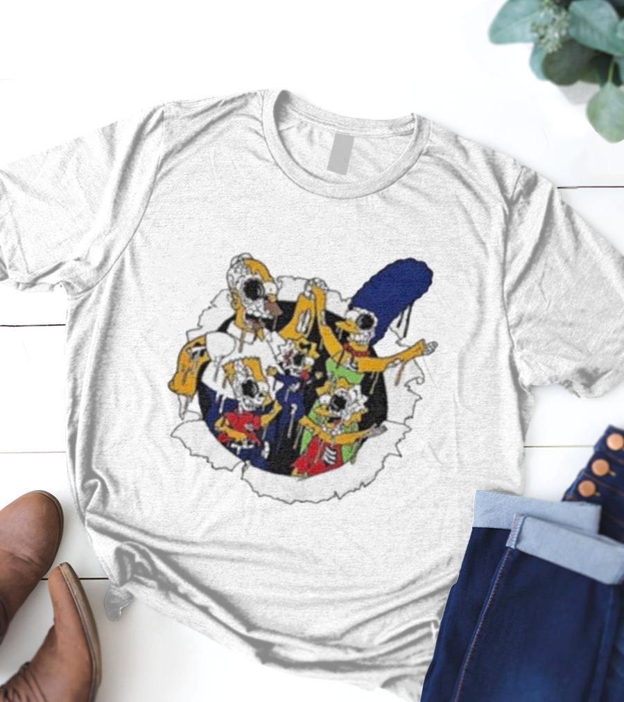 Zombie Family Simpsons Characters Dripping Melting Style T-Shirt