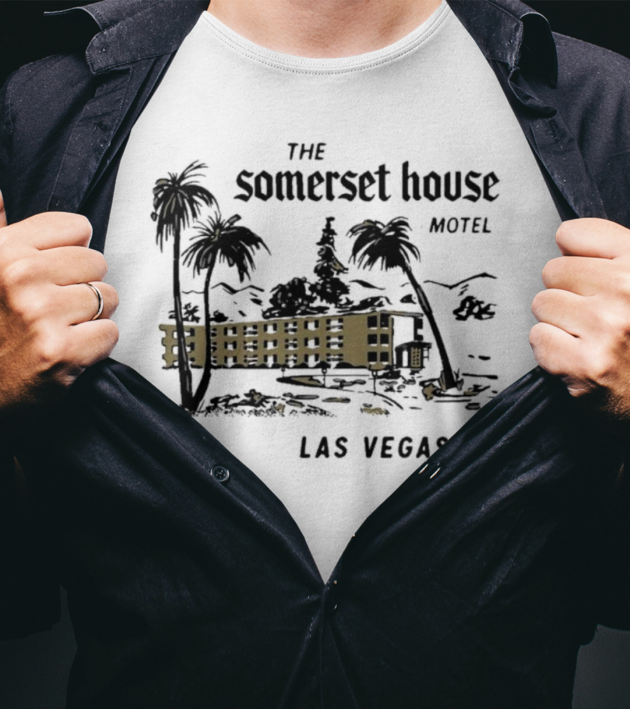 The Somerset House Motel Vintage Las Vegas Retro Style Building Outline T-Shirt