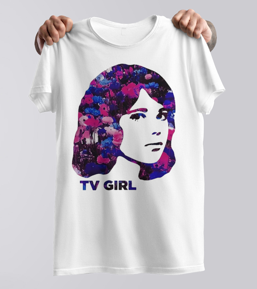 TV Girl Flower Pattern Face Design T-Shirt