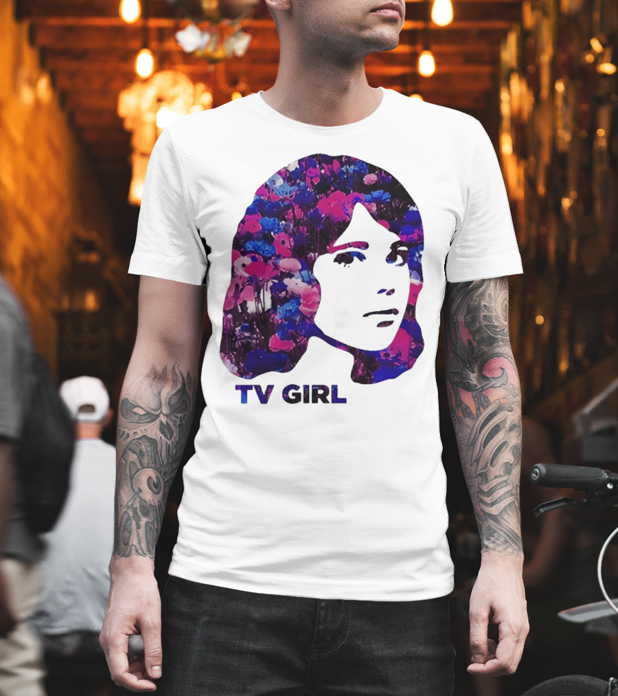 TV Girl Flower Pattern Face Design T-Shirt