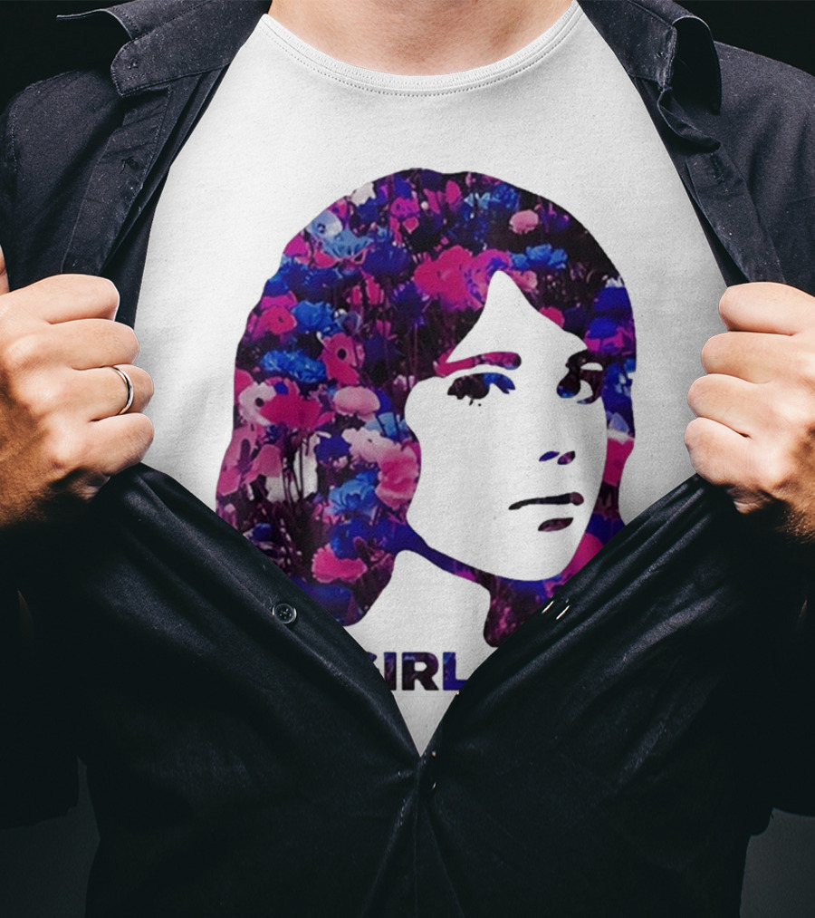 TV Girl Flower Pattern Face Design T-Shirt