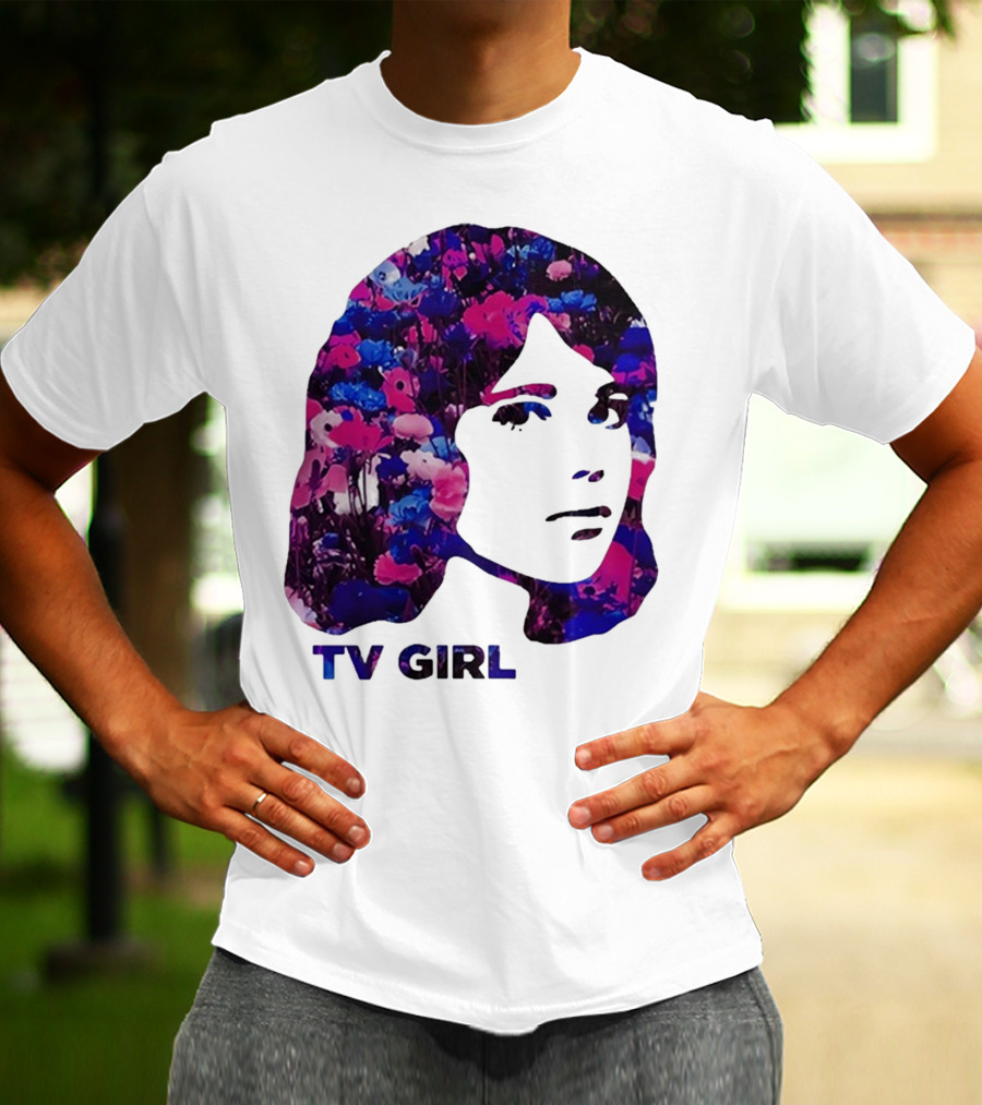 TV Girl Flower Pattern Face Design T-Shirt