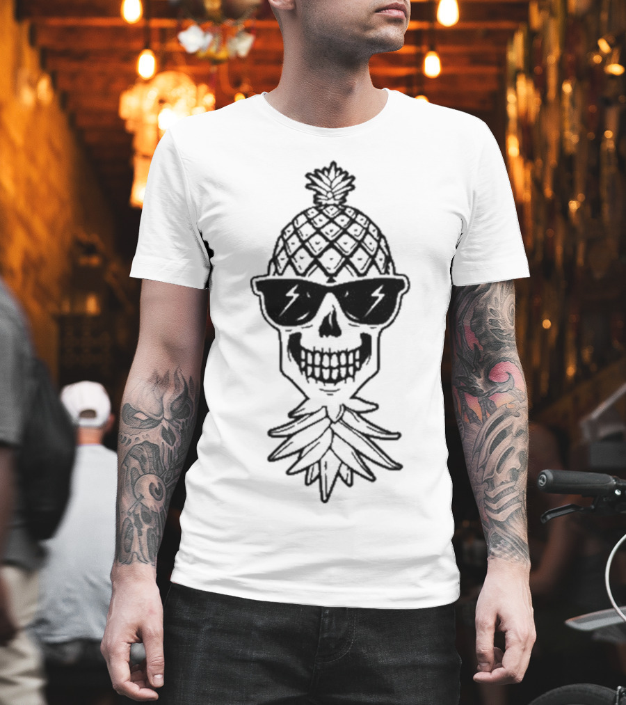 Upside Down Pineapple Skull With Sunglasses Skeleton T-Shirt