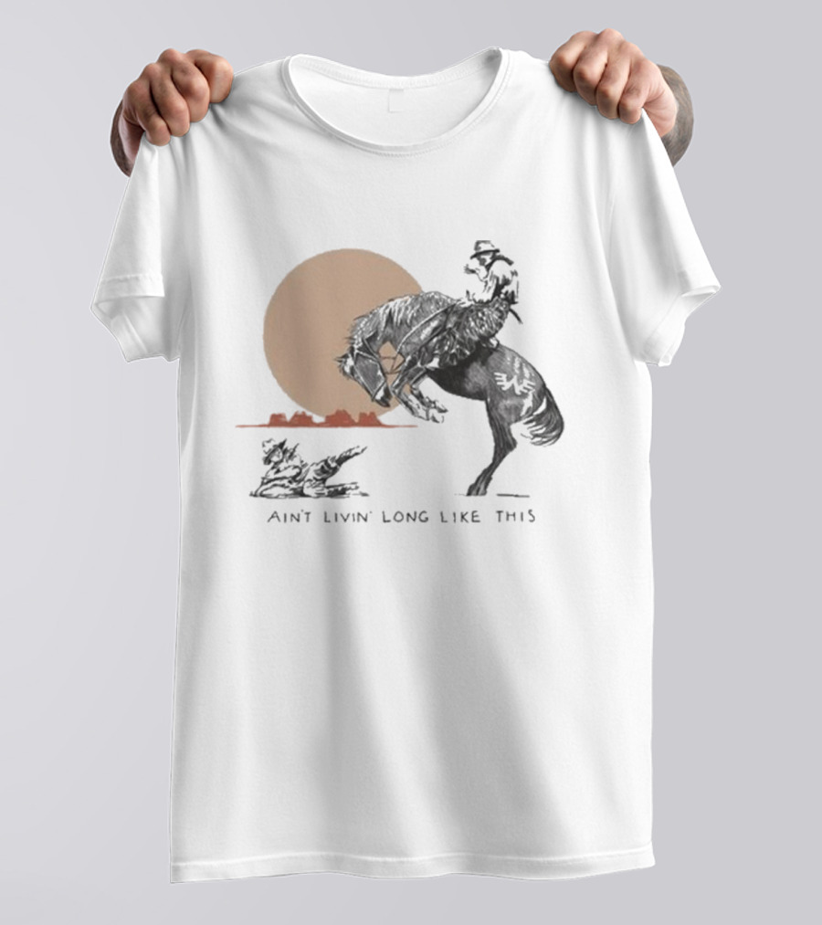Waylon Jennings Ain’t Livin’ Long Like This Cowboy Rodeo Moon Scene T-Shirt