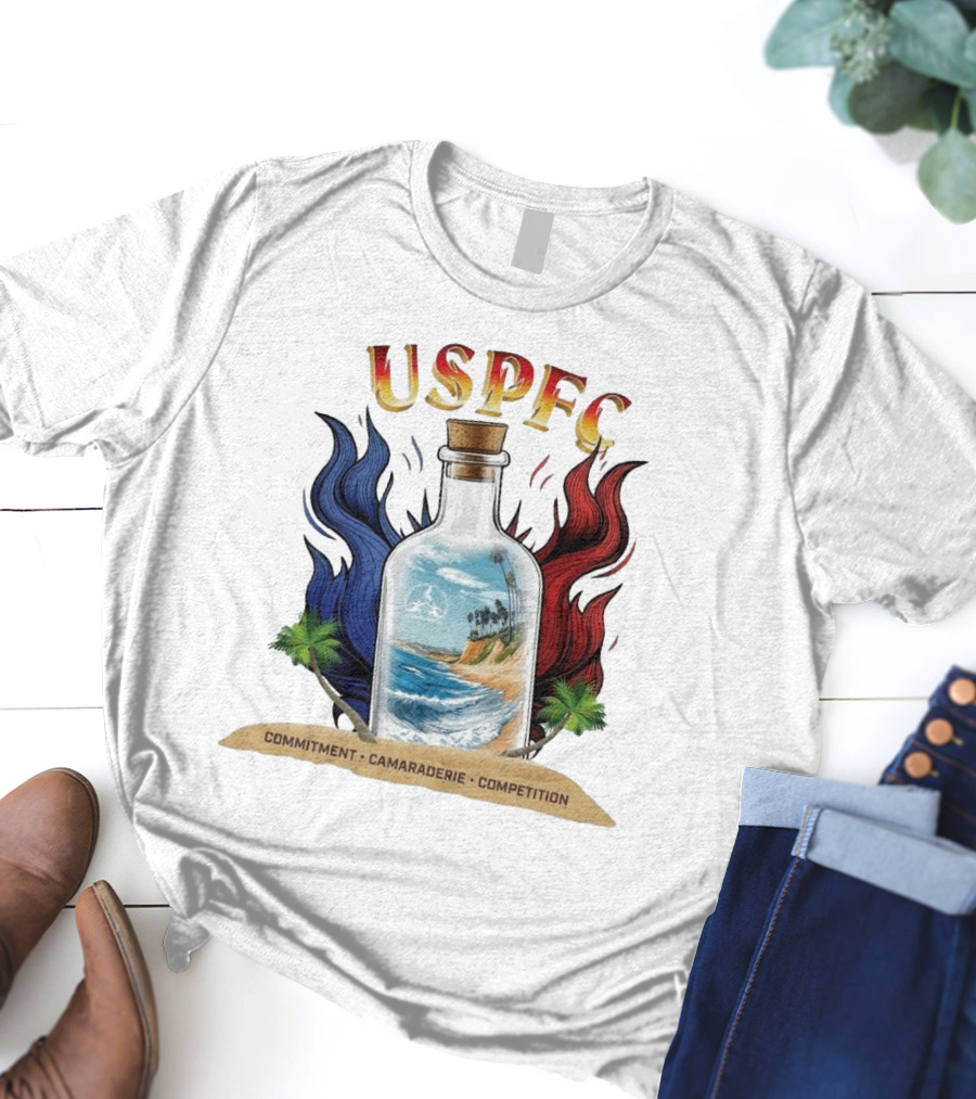 USPFC Commitment Camaraderie Competition Coastal Scenic Bottle Design T-Shirt