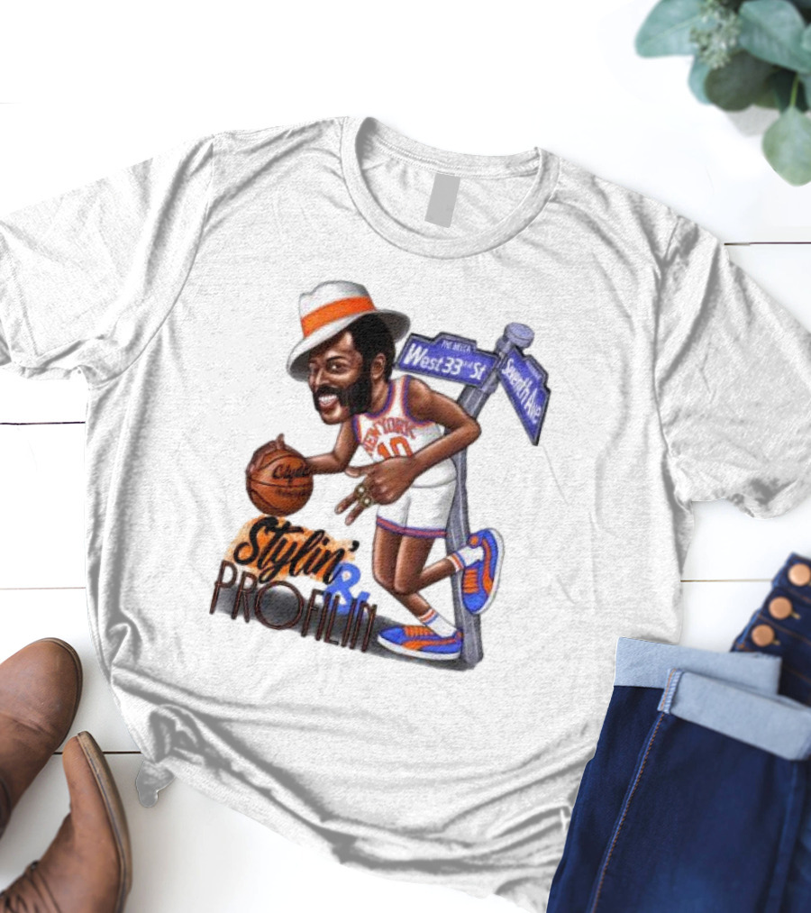 West 33rd St Seventh Ave Clyde Stylin Profilin New York Knicks Walt Frazier T-Shirt
