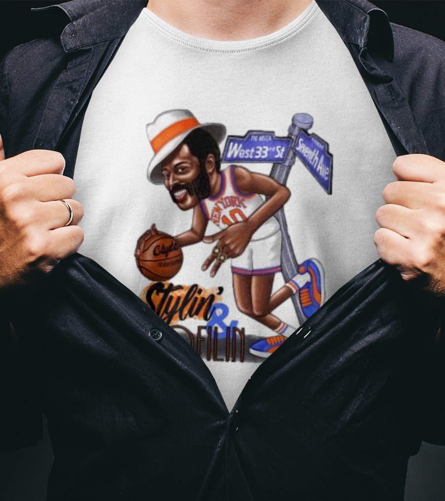 West 33rd St Seventh Ave Clyde Stylin Profilin New York Knicks Walt Frazier T-Shirt