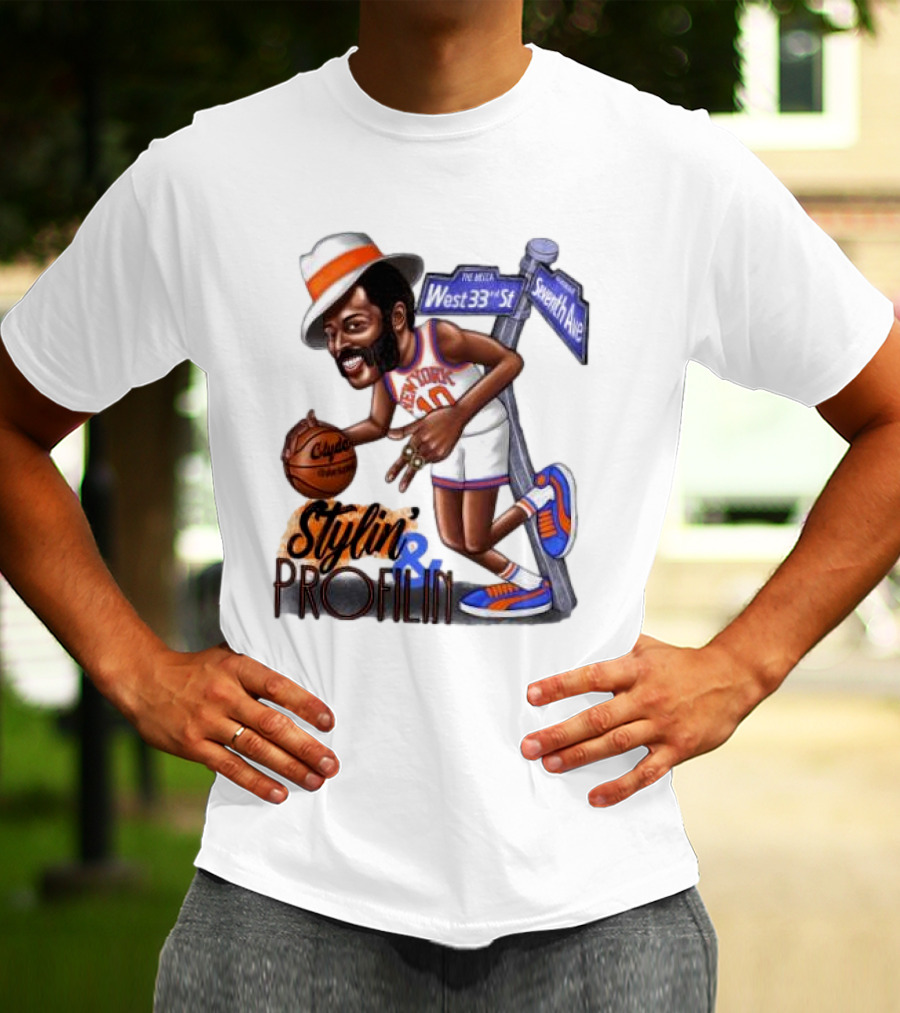 West 33rd St Seventh Ave Clyde Stylin Profilin New York Knicks Walt Frazier T-Shirt