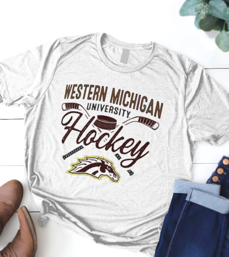 Western Michigan Hockey Broncos Puck And Sticks Logo T-Shirt
