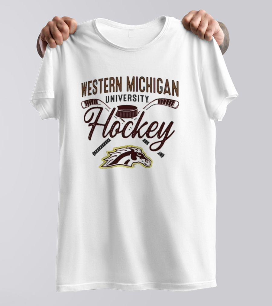 Western Michigan Hockey Broncos Puck And Sticks Logo T-Shirt