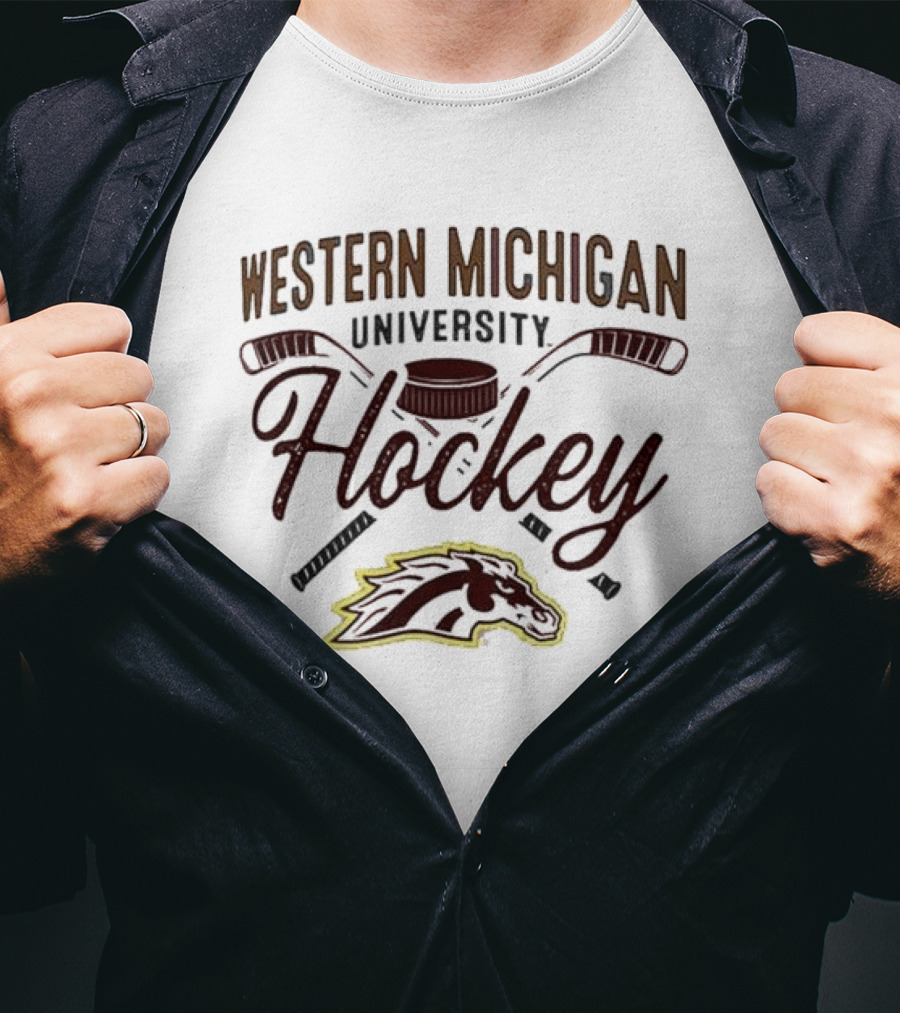 Western Michigan Hockey Broncos Puck And Sticks Logo T-Shirt