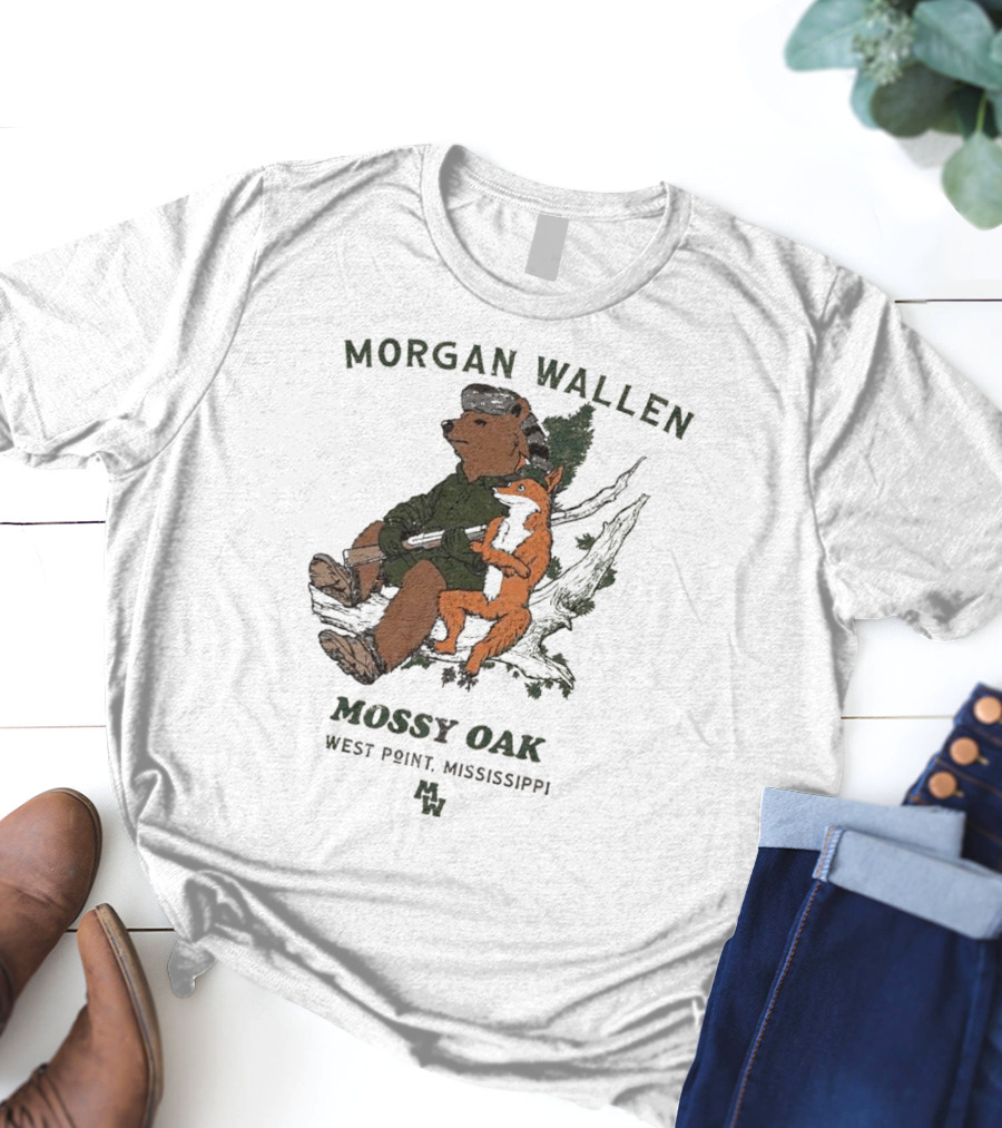 Morgan Wallen Bear And Fox With Mossy Oak West Point Mississippi T-Shirt