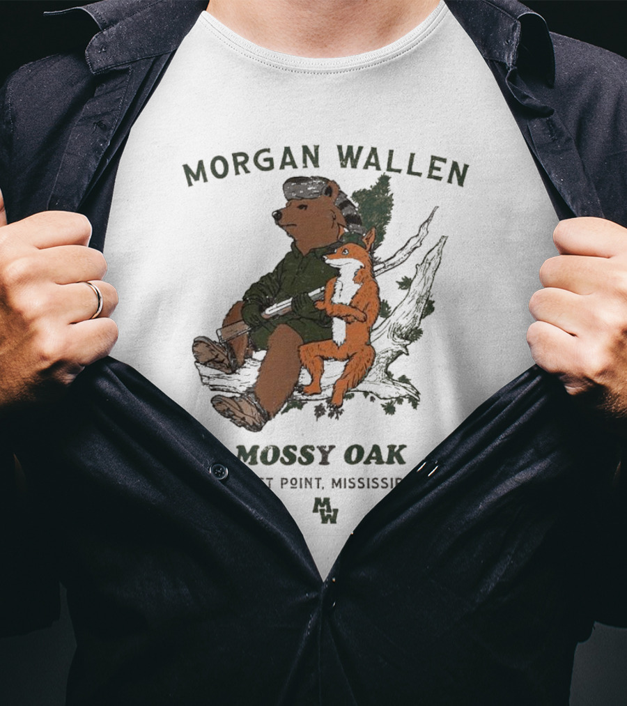Morgan Wallen Bear And Fox With Mossy Oak West Point Mississippi T-Shirt