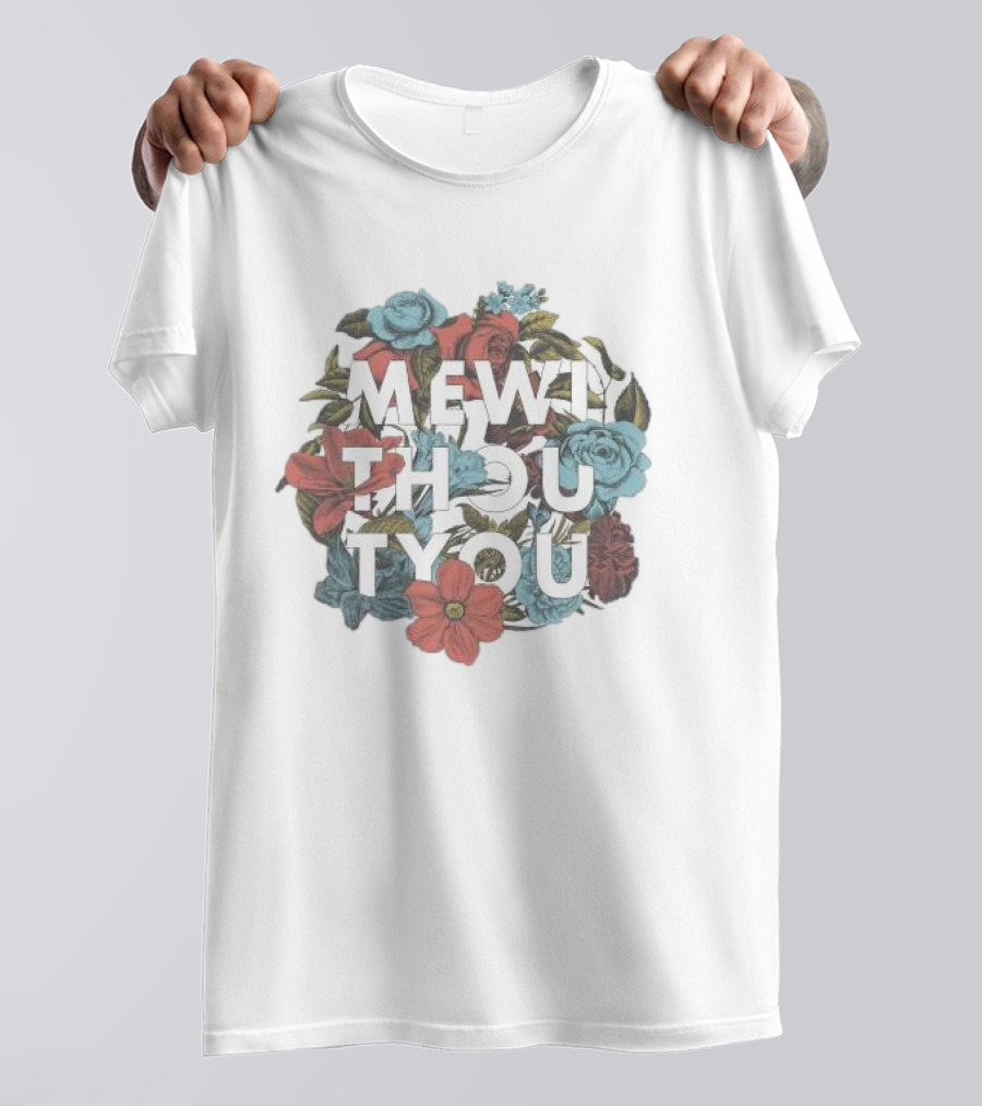 Mewi Thou Tyou White Flowers Roses Blue Red T-Shirt