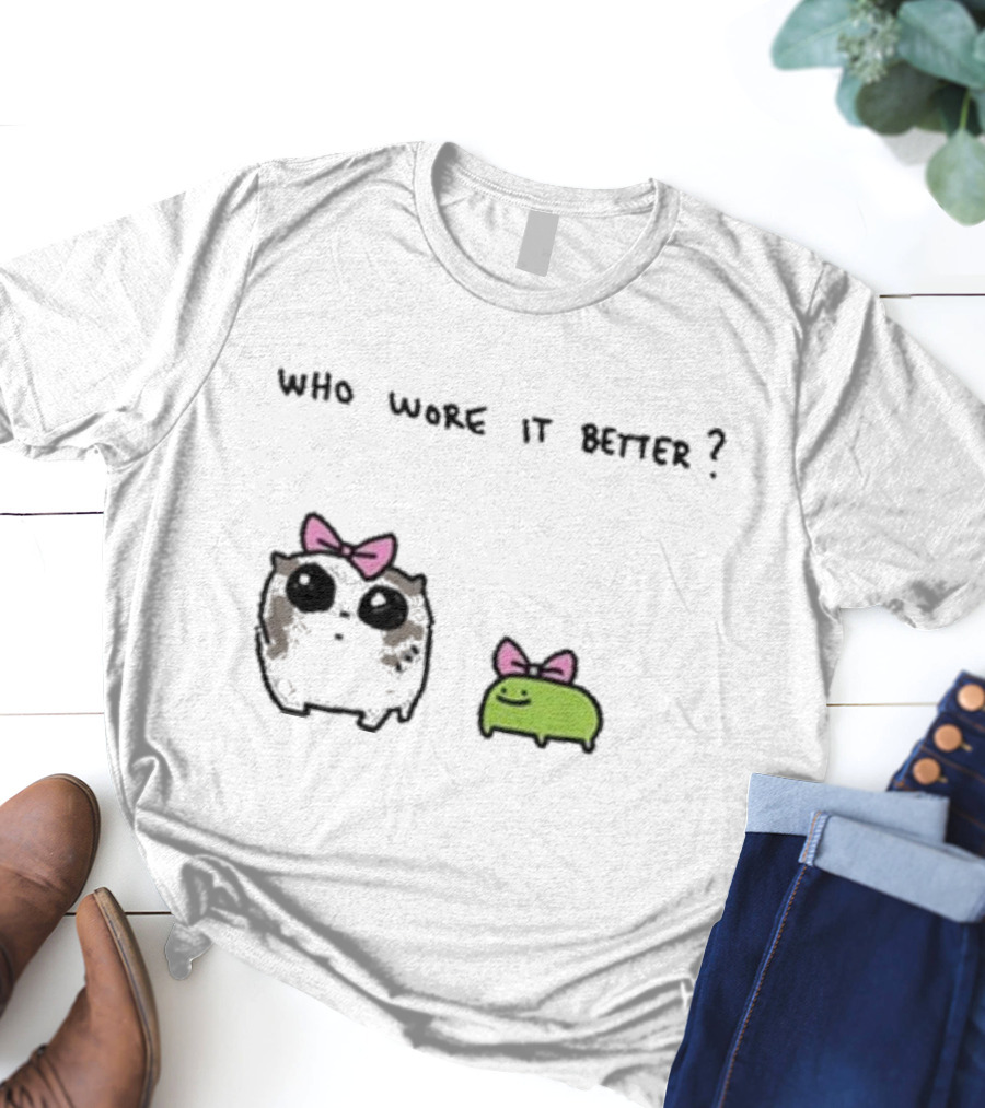 Who Wore It Better Bow Tie Otter And Green Blob T-Shirt