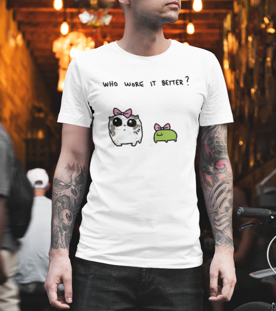 Who Wore It Better Bow Tie Otter And Green Blob T-Shirt
