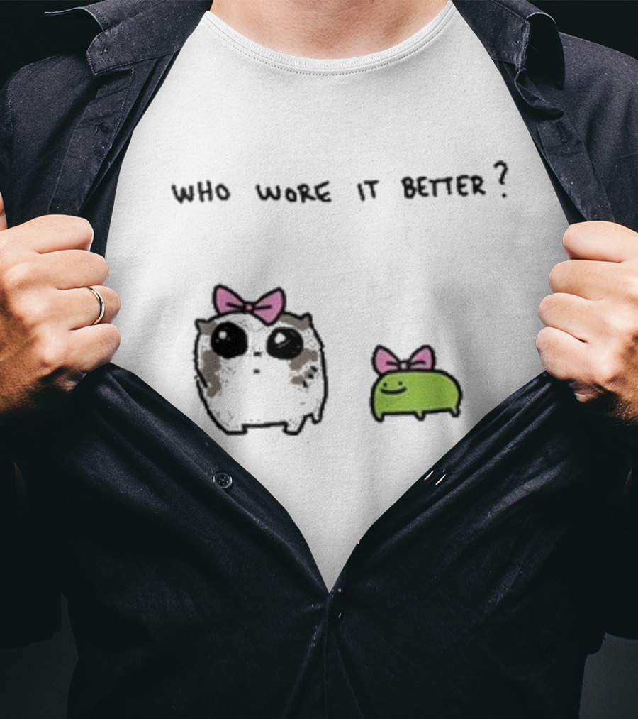 Who Wore It Better Bow Tie Otter And Green Blob T-Shirt