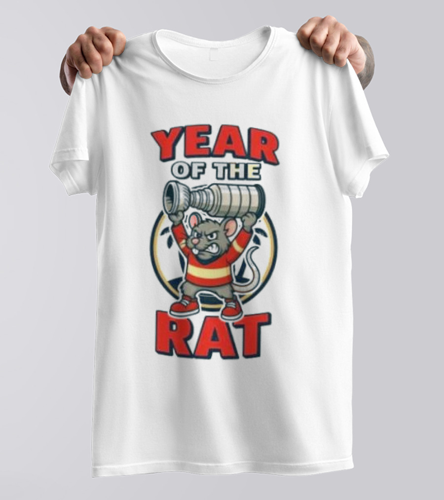 Year Of The Rat Hockey Mascot Mouse Champion With Trophy T-Shirt