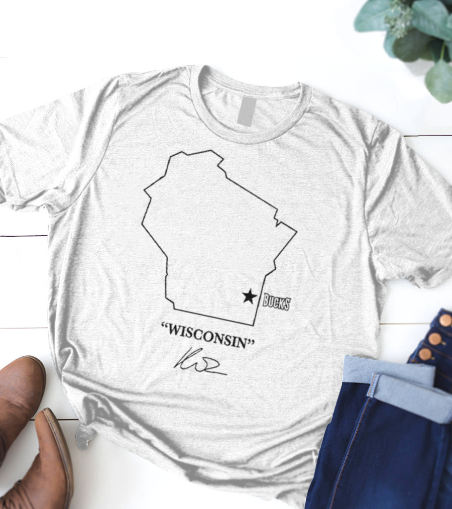 Wisconsin Outline Bucks Signature By Kuz T-Shirt