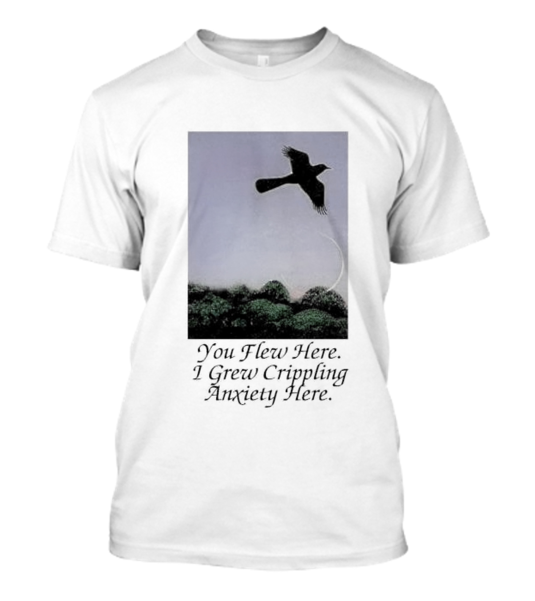 You Flew Here I Grew Crippling Anxiety Here Plane And Nature Scene T-Shirt