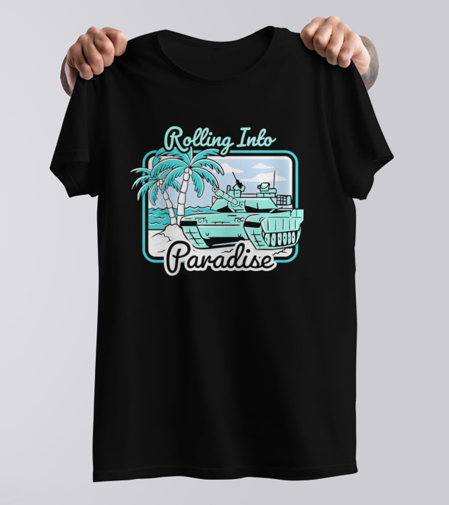 Rolling Into Paradise Tropical Beach Tank Palm Trees Ocean Scene T-Shirt