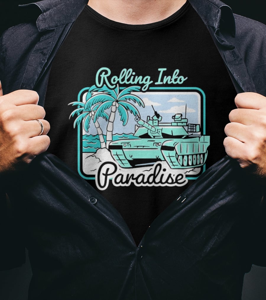 Rolling Into Paradise Tropical Beach Tank Palm Trees Ocean Scene T-Shirt
