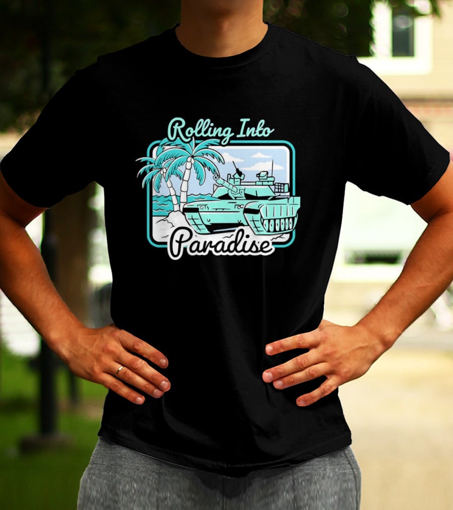 Rolling Into Paradise Tropical Beach Tank Palm Trees Ocean Scene T-Shirt