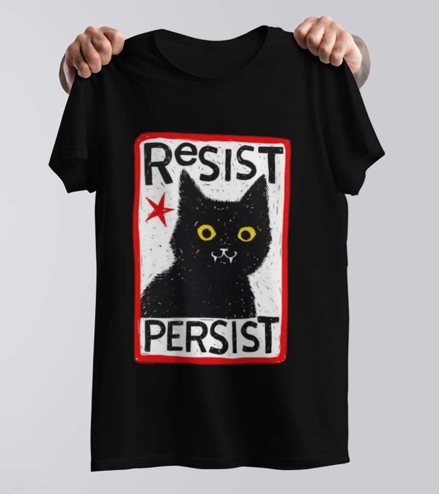 Resist Persist Black Cat Activism Red Star Empowerment T-Shirt