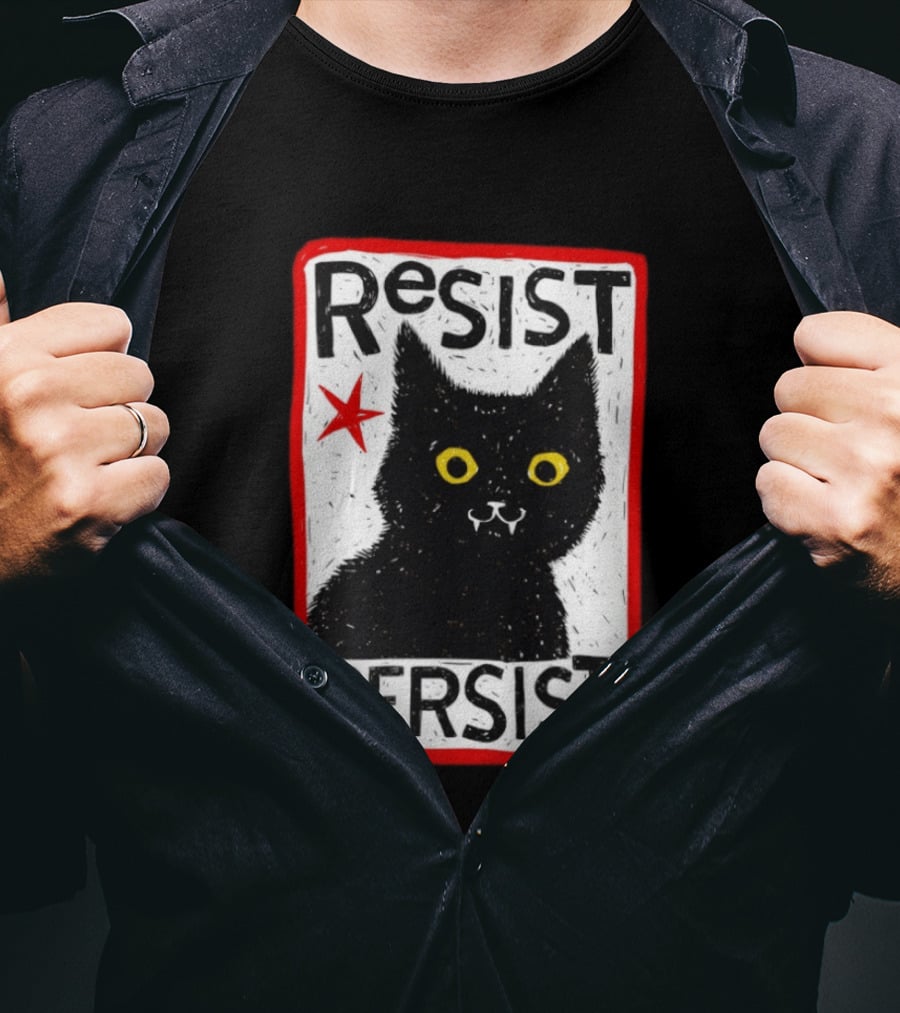 Resist Persist Black Cat Activism Red Star Empowerment T-Shirt