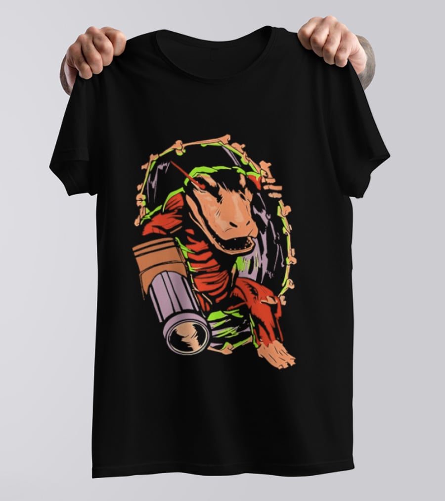 Colorful Dinosaur Cartoon Illustration With Vibrant Brush Strokes T-Shirt