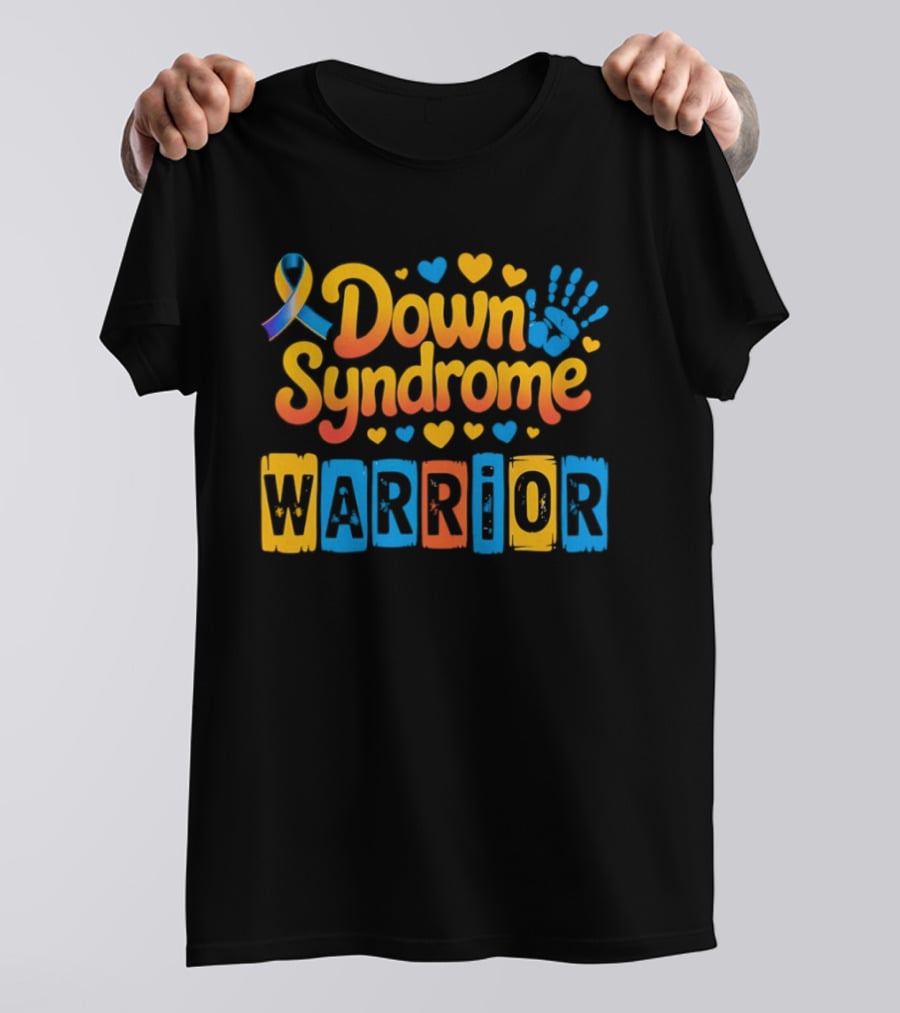 Down Syndrome Warrior Ribbon Handprint Hearts T-Shirt